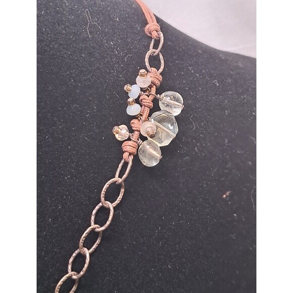 Peyote Bird Green Gray Silver Gemstone Bead Mix Wax Cord Chain Necklace 17" NWT - Picture 3 of 10